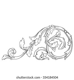Vintage baroque frame scroll ornament engraving border floral retro pattern antique style acanthus foliage swirl decorative design element filigree calligraphy vector | damask - stock vector