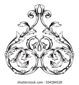 Vintage baroque frame scroll ornament engraving border floral retro pattern antique style acanthus foliage swirl decorative design element filigree calligraphy vector | damask - stock vector