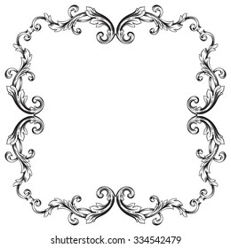 Vintage baroque frame scroll ornament engraving border floral retro pattern antique style acanthus foliage swirl decorative design element filigree calligraphy vector | damask - stock vector