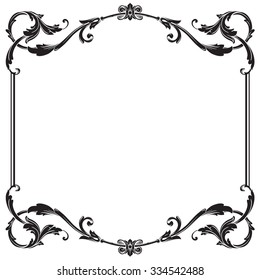 Vintage baroque frame scroll ornament engraving border floral retro pattern antique style acanthus foliage swirl decorative design element filigree calligraphy vector | damask - stock vector