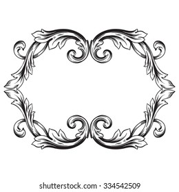 Vintage baroque frame scroll ornament engraving border floral retro pattern antique style acanthus foliage swirl decorative design element filigree calligraphy vector | damask - stock vector
