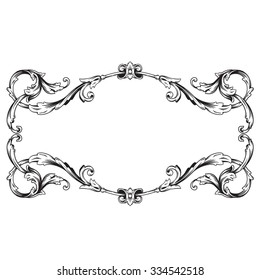Vintage baroque frame scroll ornament engraving border floral retro pattern antique style acanthus foliage swirl decorative design element filigree calligraphy vector | damask - stock vector