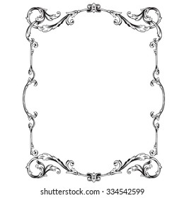 Vintage baroque frame scroll ornament engraving border floral retro pattern antique style acanthus foliage swirl decorative design element filigree calligraphy vector | damask - stock vector