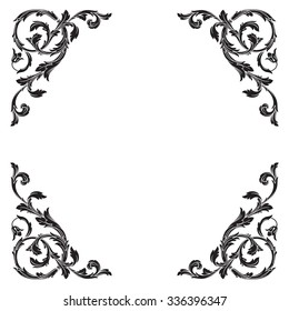 Vintage baroque frame scroll ornament engraving border floral retro pattern antique style acanthus foliage swirl decorative design element filigree calligraphy vector | damask - stock vector