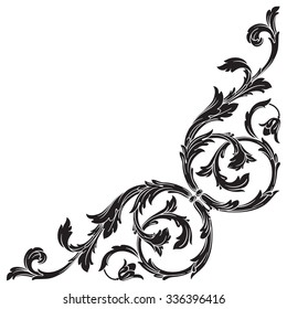 Vintage baroque frame scroll ornament engraving border floral retro pattern antique style acanthus foliage swirl decorative design element filigree calligraphy vector | damask - stock vector