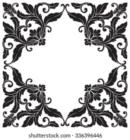 Vintage baroque frame scroll ornament engraving border floral retro pattern antique style acanthus foliage swirl decorative design element filigree calligraphy vector | damask - stock vector