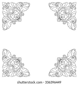Vintage baroque frame scroll ornament engraving border floral retro pattern antique style acanthus foliage swirl decorative design element filigree calligraphy vector | damask - stock vector