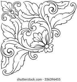 Vintage baroque frame scroll ornament engraving border floral retro pattern antique style acanthus foliage swirl decorative design element filigree calligraphy vector | damask - stock vector