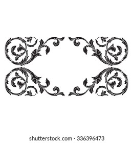Vintage baroque frame scroll ornament engraving border floral retro pattern antique style acanthus foliage swirl decorative design element filigree calligraphy vector | damask - stock vector