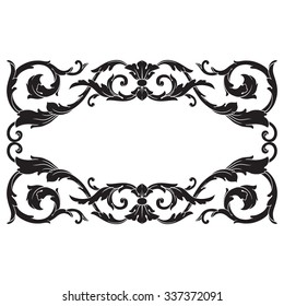 Vintage baroque frame scroll ornament engraving border floral retro pattern antique style acanthus foliage swirl decorative design element filigree calligraphy vector | damask - stock vector