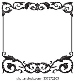 Vintage baroque frame scroll ornament engraving border floral retro pattern antique style acanthus foliage swirl decorative design element filigree calligraphy vector | damask - stock vector