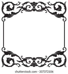 Vintage baroque frame scroll ornament engraving border floral retro pattern antique style acanthus foliage swirl decorative design element filigree calligraphy vector | damask - stock vector