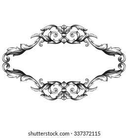 Vintage baroque frame scroll ornament engraving border floral retro pattern antique style acanthus foliage swirl decorative design element filigree calligraphy vector | damask - stock vector