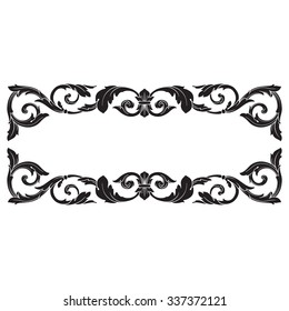 Vintage baroque frame scroll ornament engraving border floral retro pattern antique style acanthus foliage swirl decorative design element filigree calligraphy vector | damask - stock vector