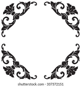 Vintage baroque frame scroll ornament engraving border floral retro pattern antique style acanthus foliage swirl decorative design element filigree calligraphy vector | damask - stock vector