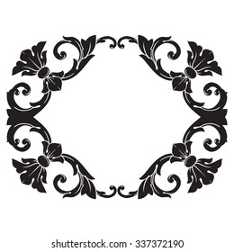 Vintage baroque frame scroll ornament engraving border floral retro pattern antique style acanthus foliage swirl decorative design element filigree calligraphy vector | damask - stock vector