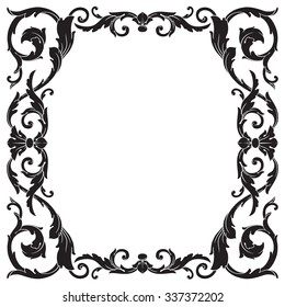 Vintage baroque frame scroll ornament engraving border floral retro pattern antique style acanthus foliage swirl decorative design element filigree calligraphy vector | damask - stock vector