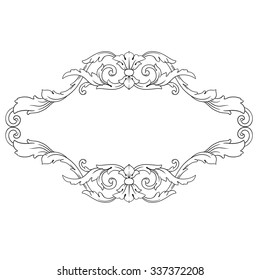Vintage baroque frame scroll ornament engraving border floral retro pattern antique style acanthus foliage swirl decorative design element filigree calligraphy vector | damask - stock vector