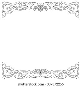 Vintage baroque frame scroll ornament engraving border floral retro pattern antique style acanthus foliage swirl decorative design element filigree calligraphy vector | damask - stock vector