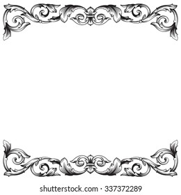 Vintage baroque frame scroll ornament engraving border floral retro pattern antique style acanthus foliage swirl decorative design element filigree calligraphy vector | damask - stock vector