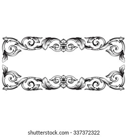 Vintage baroque frame scroll ornament engraving border floral retro pattern antique style acanthus foliage swirl decorative design element filigree calligraphy vector | damask - stock vector