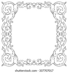 Vintage baroque frame scroll ornament engraving border floral retro pattern antique style acanthus foliage swirl decorative design element filigree calligraphy vector | damask - stock vector