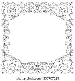 Vintage baroque frame scroll ornament engraving border floral retro pattern antique style acanthus foliage swirl decorative design element filigree calligraphy vector | damask - stock vector