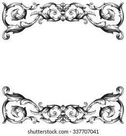 Vintage baroque frame scroll ornament engraving border floral retro pattern antique style acanthus foliage swirl decorative design element filigree calligraphy vector | damask - stock vector
