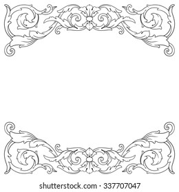 Vintage baroque frame scroll ornament engraving border floral retro pattern antique style acanthus foliage swirl decorative design element filigree calligraphy vector | damask - stock vector