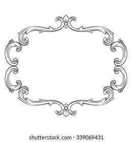Vintage baroque frame scroll ornament engraving border floral retro pattern antique style acanthus foliage swirl decorative design element filigree calligraphy vector | damask - stock vector