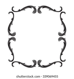 Vintage baroque frame scroll ornament engraving border floral retro pattern antique style acanthus foliage swirl decorative design element filigree calligraphy vector | damask - stock vector