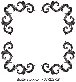 Vintage baroque frame scroll ornament engraving border floral retro pattern antique style acanthus foliage swirl decorative design element filigree calligraphy vector | damask - stock vector