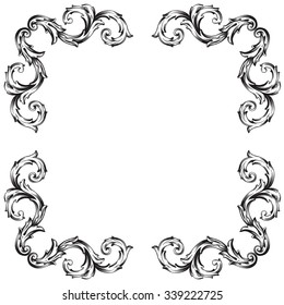 Vintage baroque frame scroll ornament engraving border floral retro pattern antique style acanthus foliage swirl decorative design element filigree calligraphy vector | damask - stock vector