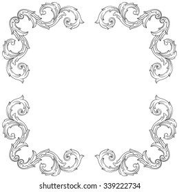 Vintage baroque frame scroll ornament engraving border floral retro pattern antique style acanthus foliage swirl decorative design element filigree calligraphy vector | damask - stock vector