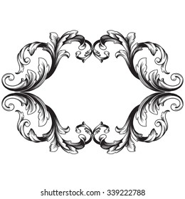 Vintage baroque frame scroll ornament engraving border floral retro pattern antique style acanthus foliage swirl decorative design element filigree calligraphy vector | damask - stock vector