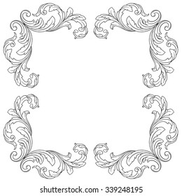Vintage baroque frame scroll ornament engraving border floral retro pattern antique style acanthus foliage swirl decorative design element filigree calligraphy vector | damask - stock vector