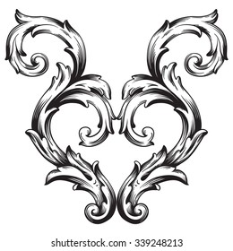 Vintage baroque frame scroll ornament engraving border floral retro pattern antique style acanthus foliage swirl decorative design element filigree calligraphy vector | damask - stock vector