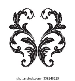 Vintage baroque frame scroll ornament engraving border floral retro pattern antique style acanthus foliage swirl decorative design element filigree calligraphy vector | damask - stock vector