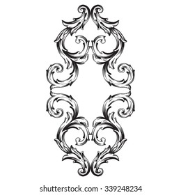 Vintage baroque frame scroll ornament engraving border floral retro pattern antique style acanthus foliage swirl decorative design element filigree calligraphy vector | damask - stock vector
