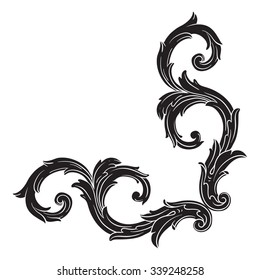 Vintage baroque frame scroll ornament engraving border floral retro pattern antique style acanthus foliage swirl decorative design element filigree calligraphy vector | damask - stock vector