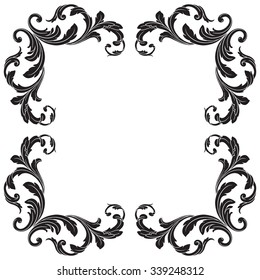 Vintage baroque frame scroll ornament engraving border floral retro pattern antique style acanthus foliage swirl decorative design element filigree calligraphy vector | damask - stock vector