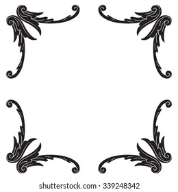 Vintage baroque frame scroll ornament engraving border floral retro pattern antique style acanthus foliage swirl decorative design element filigree calligraphy vector | damask - stock vector