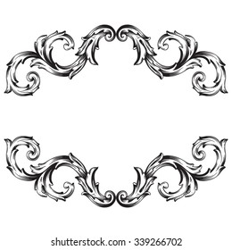 Vintage baroque frame scroll ornament engraving border floral retro pattern antique style acanthus foliage swirl decorative design element filigree calligraphy vector | damask - stock vector