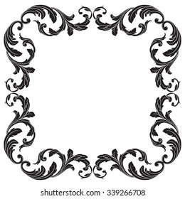 Vintage baroque frame scroll ornament engraving border floral retro pattern antique style acanthus foliage swirl decorative design element filigree calligraphy vector | damask - stock vector