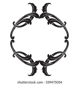 Vintage baroque frame scroll ornament engraving border floral retro pattern antique style acanthus foliage swirl decorative design element filigree calligraphy vector | damask - stock vector