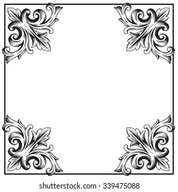 Vintage baroque frame scroll ornament engraving border floral retro pattern antique style acanthus foliage swirl decorative design element filigree calligraphy vector | damask - stock vector