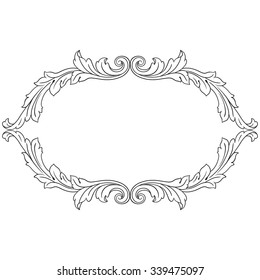 Vintage baroque frame scroll ornament engraving border floral retro pattern antique style acanthus foliage swirl decorative design element filigree calligraphy vector | damask - stock vector