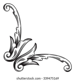 Vintage baroque frame scroll ornament engraving border floral retro pattern antique style acanthus foliage swirl decorative design element filigree calligraphy vector | damask - stock vector
