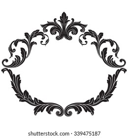 Vintage baroque frame scroll ornament engraving border floral retro pattern antique style acanthus foliage swirl decorative design element filigree calligraphy vector | damask - stock vector