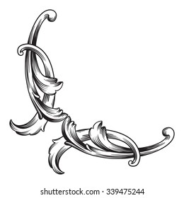 Vintage baroque frame scroll ornament engraving border floral retro pattern antique style acanthus foliage swirl decorative design element filigree calligraphy vector | damask - stock vector
